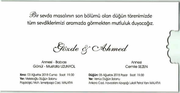 	 Gözde UZULYOL ile Ahmet SEZEN'in Düğünü